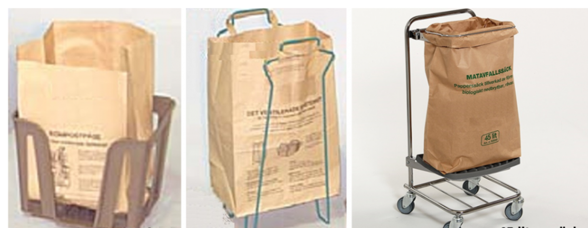 Matavfallspåsar för storkök i olika behållare