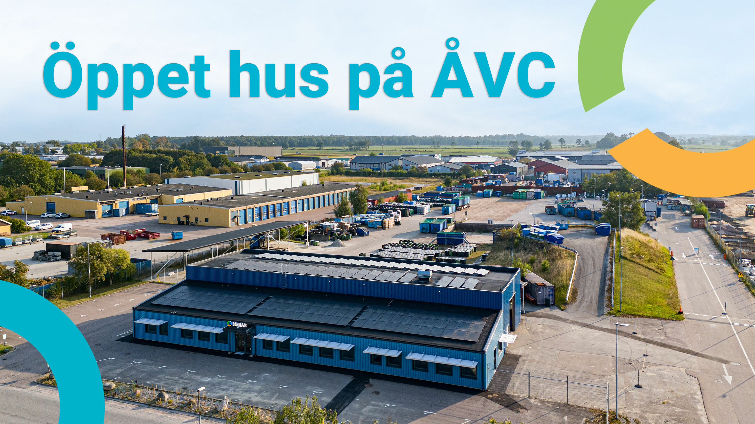 Kontorsbyggnad och återvinningscentral sedd uppifrån